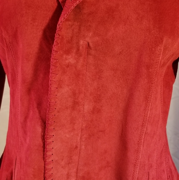 Womens Red Suede Jacket Taylored Size 8 100% Leather Suade Coat - Picture 5 of 8